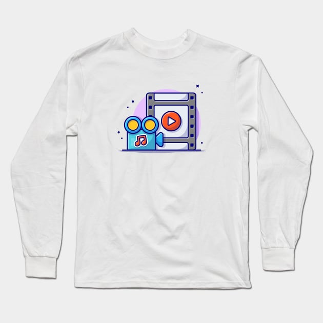 Streaming Music Video with Play Button and Note of Music Cartoon Vector Icon Illustration Long Sleeve T-Shirt by Catalyst Labs